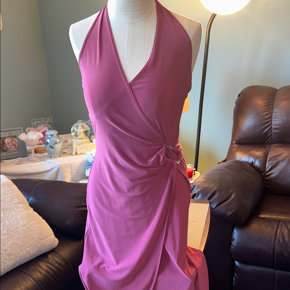 Vintage Sleeveless Wrap Maxi Med Dress in Mauve Pink with (Jacket Med)